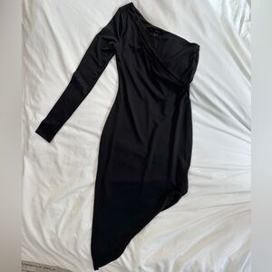 New Forever 21 Black Long Sleeve One Shoulder Dress